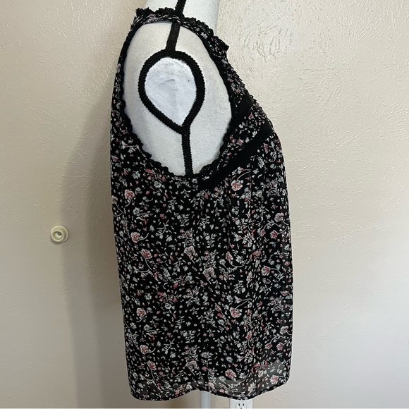 Maeve Anthropologie Black Floral Chiffon Sleeveless Blouse Womens Size Medium - Picture 2 of 10